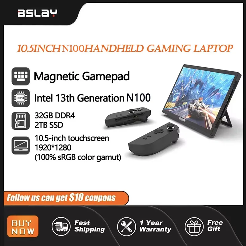 Mini tabletas de bolsillo para videojuegos, 10,5 pulgadas, N100, agarre magnético, 32GB de RAM, 2TB, SSD, DDR4, Window11, 100% sRGB, pantalla táctil de color