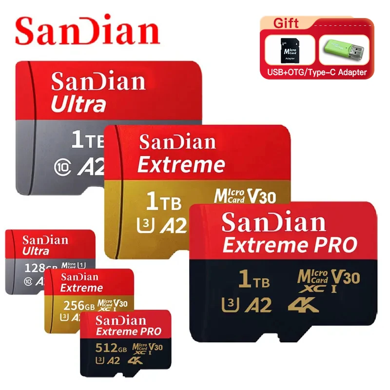 Tarjeta Micro TF SD Original, 128GB, 256GB, tarjeta de memoria Class10 U3, 512GB, 1TB, Mini tarjeta SD de alta velocidad para teléfono, cámara, coche, DV SLR