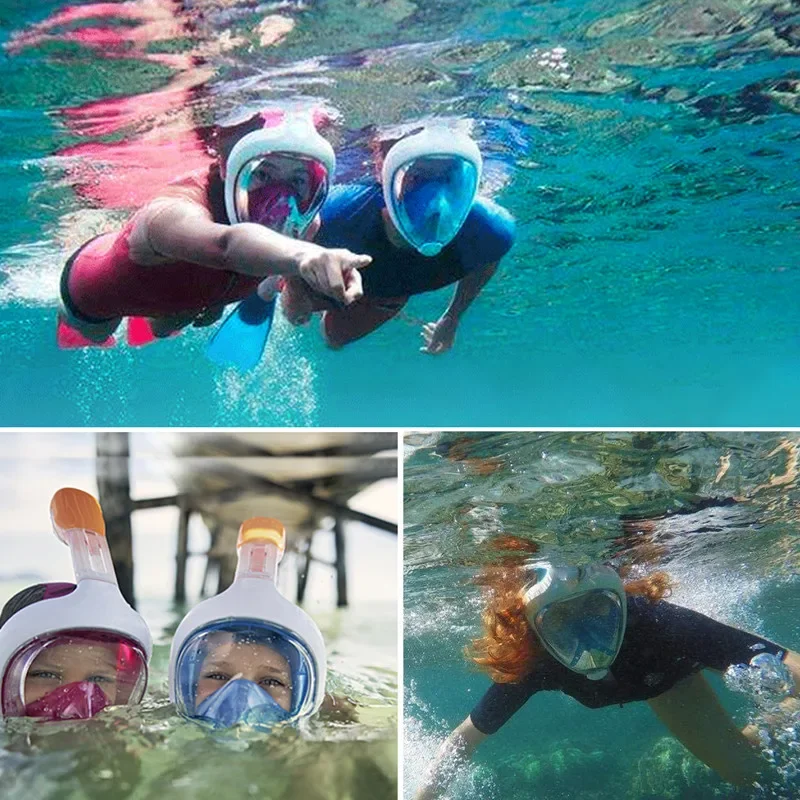 ใต้น้ํา Scuba Anti Fog หน้ากากดําน้ําแบบเต็มหน้าดําน้ําดูปะการังหน้ากากทางเดินหายใจปลอดภัยอุปกรณ์ว่ายน้ํากันน้ําสําหรับเด็กผู้ใหญ่