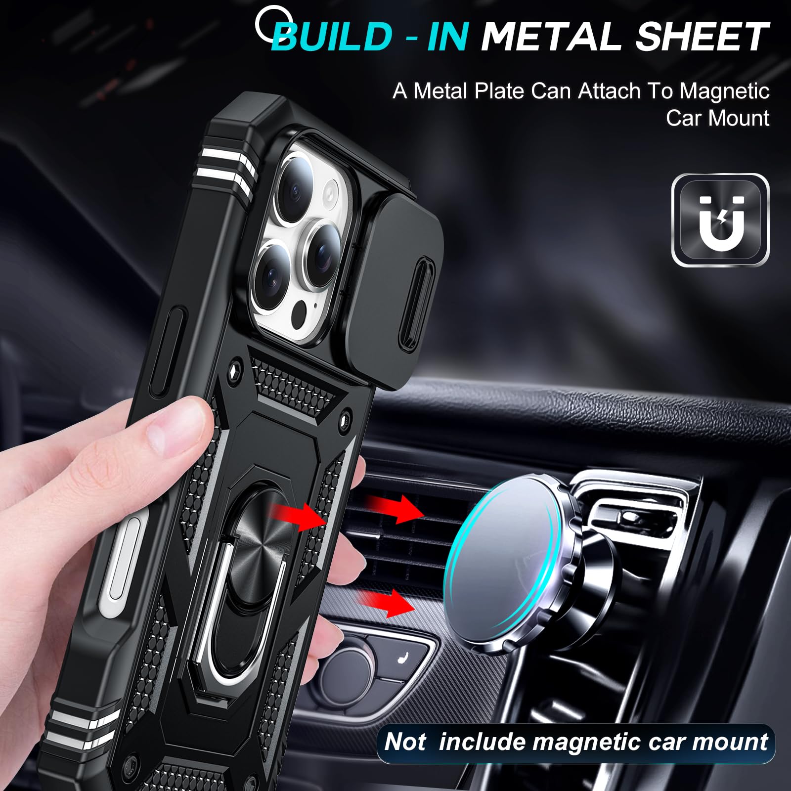 Case For iPhone 16 15 14 13 12 11 Pro XS Max XR Plus Camera Slide Military Grade Armor Protection 360 Degree Rotate Armor Cover