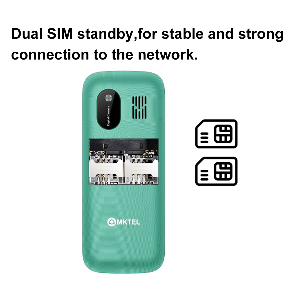 Mktel โทรศัพท์สุดฟีเจอร์ M2023พร้อมหน้าจอ1.77นิ้วแบตเตอรี่800mAh สองซิมวิทยุ FM ไฟฉาย0.08MEGA กล้องถ่ายรูปอาวุโส