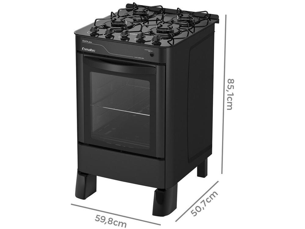 Fogão 4 Bocas Esmaltec Preto Mesa de Vidro Agata Glass 4090 - Bivolt