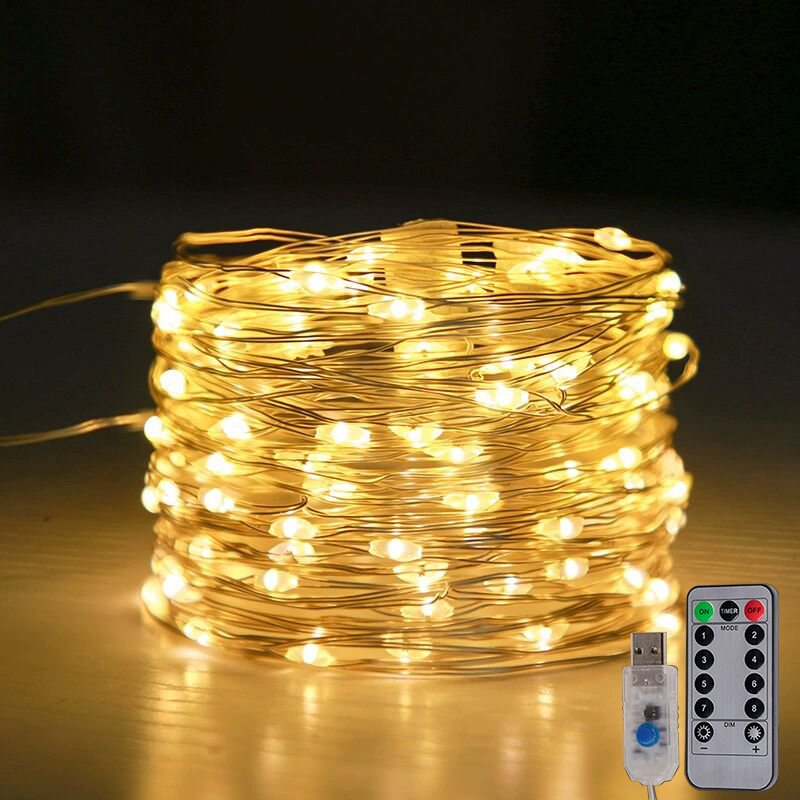 LED-Feen-Lichterkette, USB-Stecker mit Fernbedienung, Girlande, Licht für drinnen und draußen, Garten, Schlafzimmer, Hochzeit, Party, Geburtstag, Dekoration