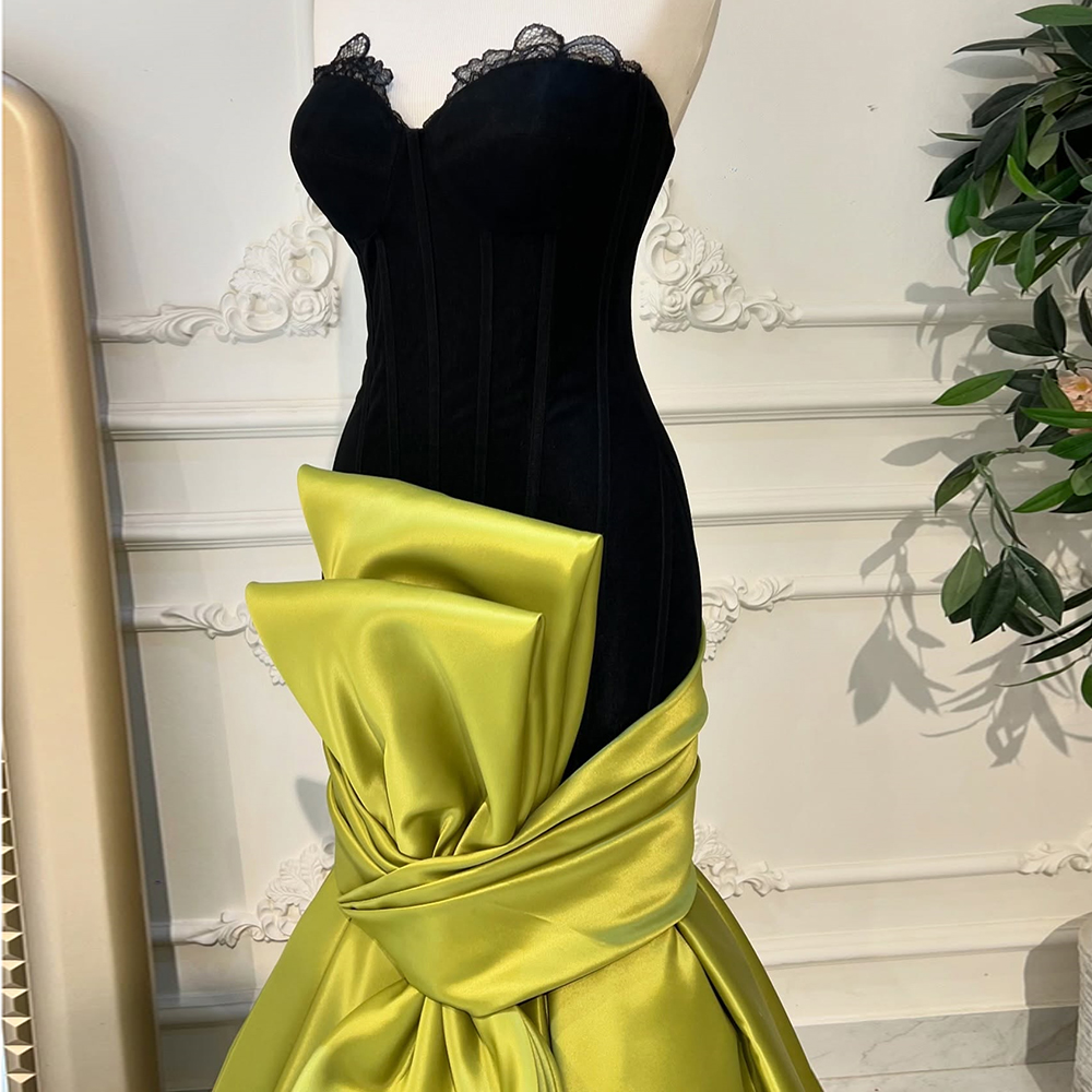 Personalizado a linha vestidos de noite tornozelo-comprimento sem alças sem mangas vestido de baile moda plissado renda sem costas drapeado vestido de festa