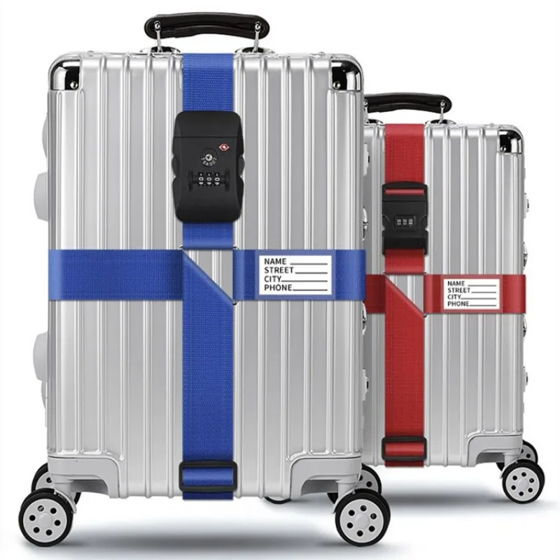 Correa de equipaje de viaje de alta calidad con cerradura de combinación TSA, tarjeta de nombre, cinturón de embalaje de maleta ajustable, correas de encuadernación en el extranjero