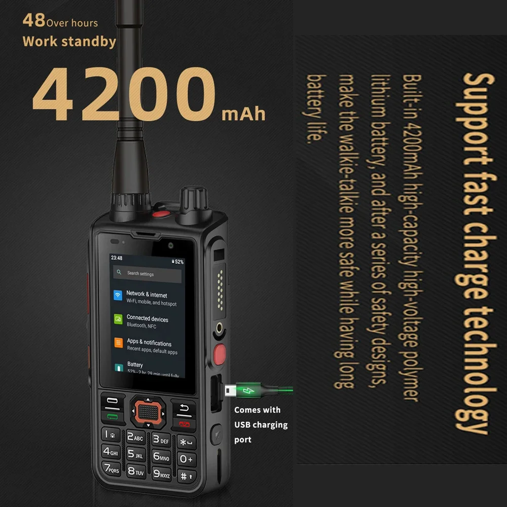 Цифровой радиоприемник ANYSECU W6PRO, 4G, Android 10, работает с реальным ptt Zello, Wi-Fi, 4200 ма · ч, УВЧ, 400-480 МГц, POC, DMR