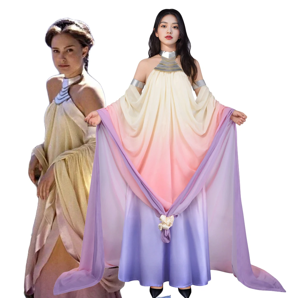 Padme-vestido Amidala para Cosplay, disfraz clásico de Reina, falda larga elegante con espalda descubierta, uniforme para mujer, trajes para fiesta de Carnaval y Halloween