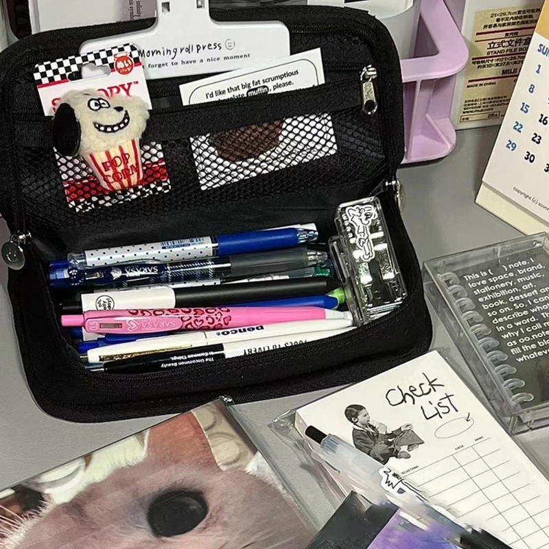 Simples preto e branco lápis caso xadrez saco de lápis kawaii papelaria saco de armazenamento para crianças meninas de volta às aulas material presente