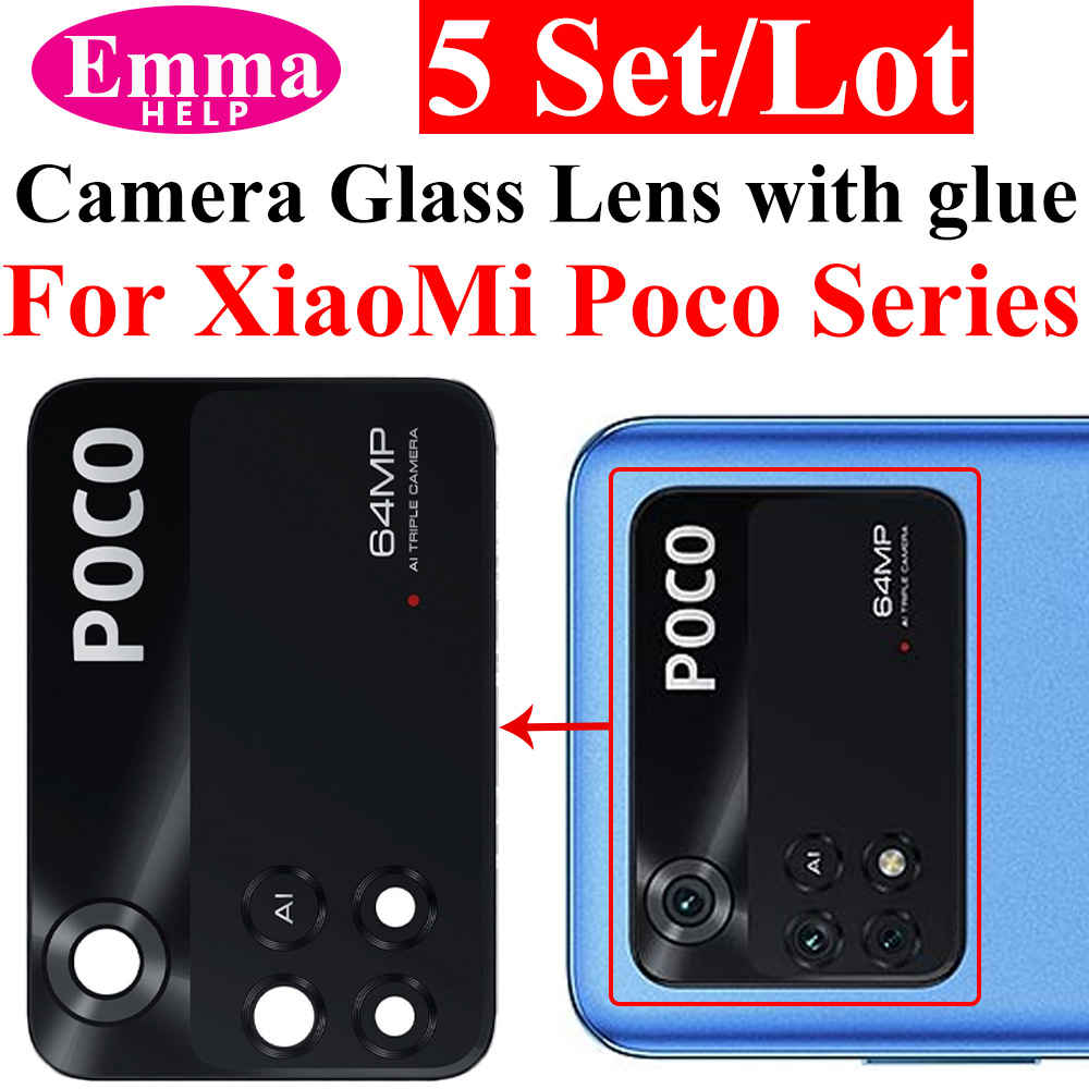 5pcs Camera Lens Glass for Xiaomi Poco M4 Pro X4 Pro Rear Back F4 GT F3 X3 GT X3 Pro NFC M3 Pro Rear Back Camera Lens With Glue