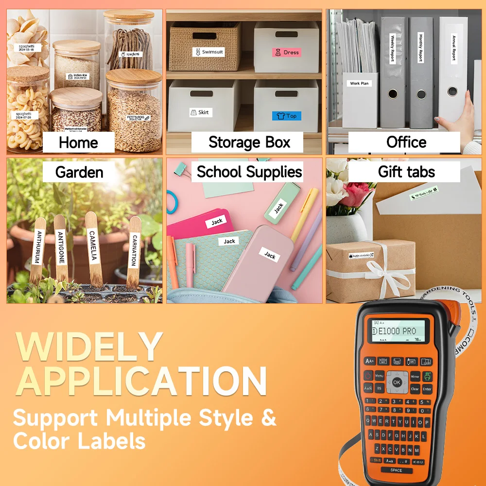 E1000 PRO Portable Printer Label Maker Tze-231 Label Printer Tape Keyboard Symbol Industrial Printer Work with Heat Shrink Tubes