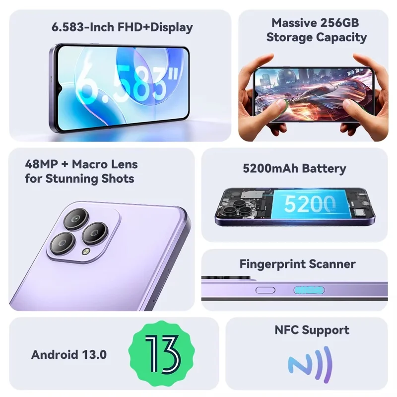 Cubot globale Version Android Smartphone P80, Android 13 Telefon, 8GB RAM, 256GB/512GB ROM, NFC, 6.583 "Großbild schirm, 48MP Kamera