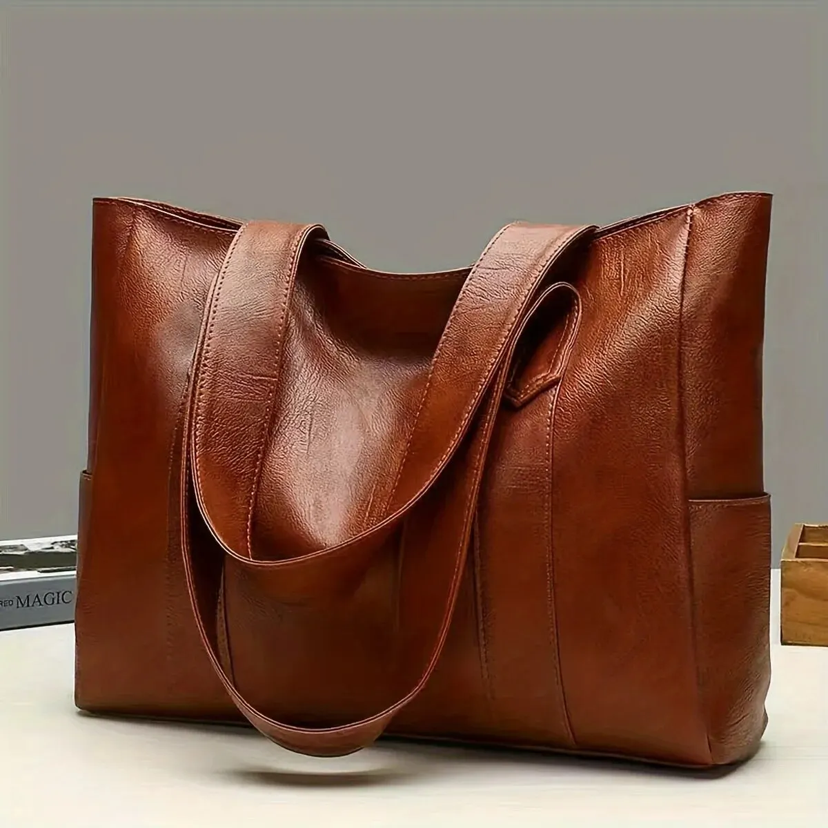 Bolso de mano vintage de gran capacidad, bolso de hombro vegano retro, bolso casual de mujer para ir al trabajo