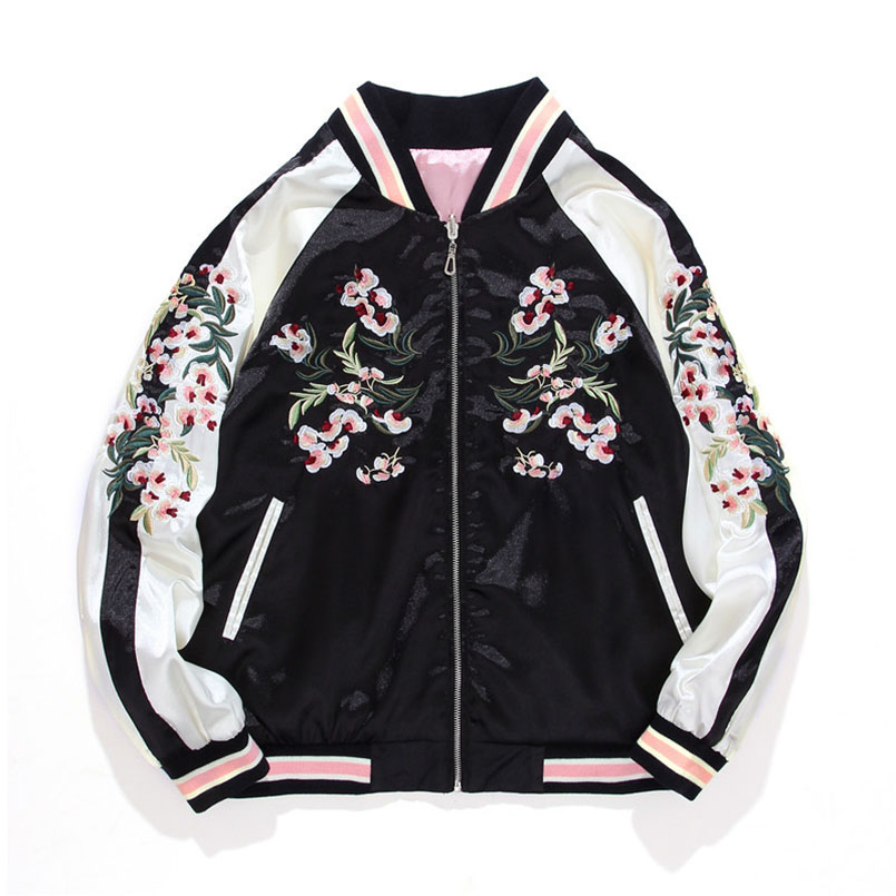Frauen Satin Sukajan Gestickte Bomber Baseball Jacke Doppelseitige Weibliche Mantel Floral Harajuku Herbst Japanische seide Mädchen Z1