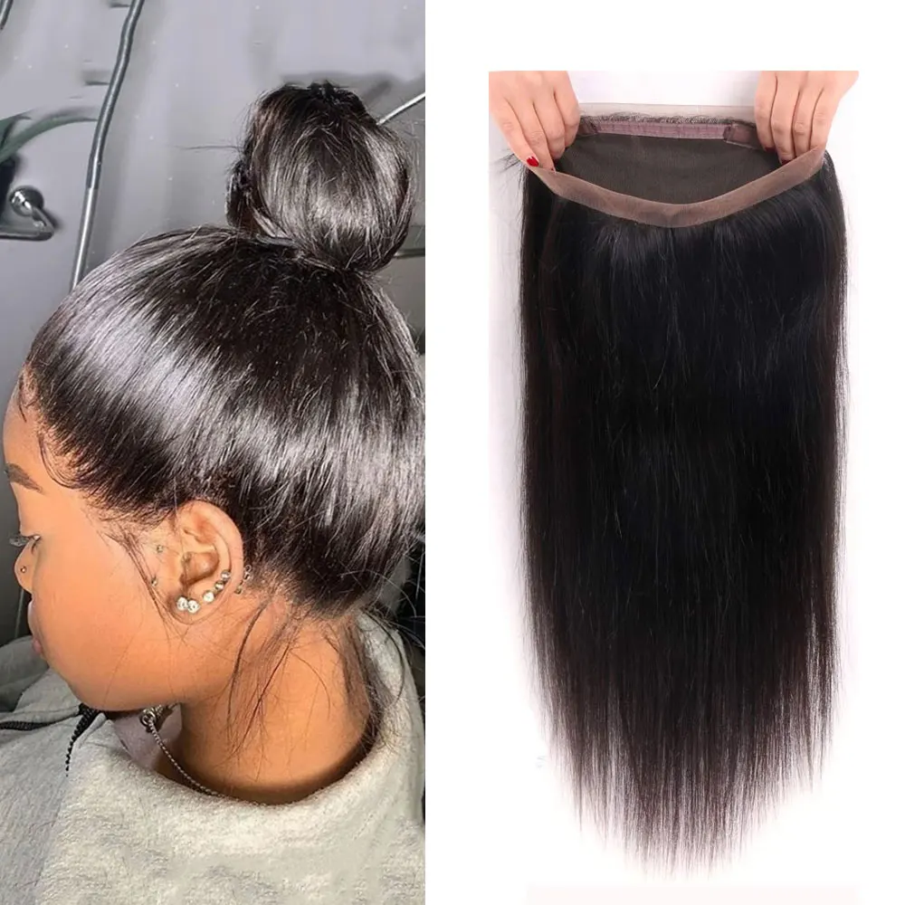 Preplucked Cabelo Humano Lace Frontal Encerramento, apenas em linha reta, 100% cabelo humano, pode fazer rabo de cavalo, 100%