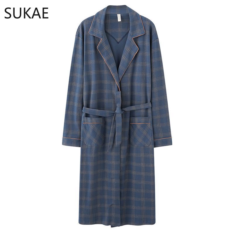 L-4XL Luksusowy szlafrok dla mężczyzny Jesień Zima Dzianina Bawełna Długi rękaw Szal Kołnierz Męskie Szlafroki Eleganckie Męskie Kimono Szlafrok z dekoltem w szpic