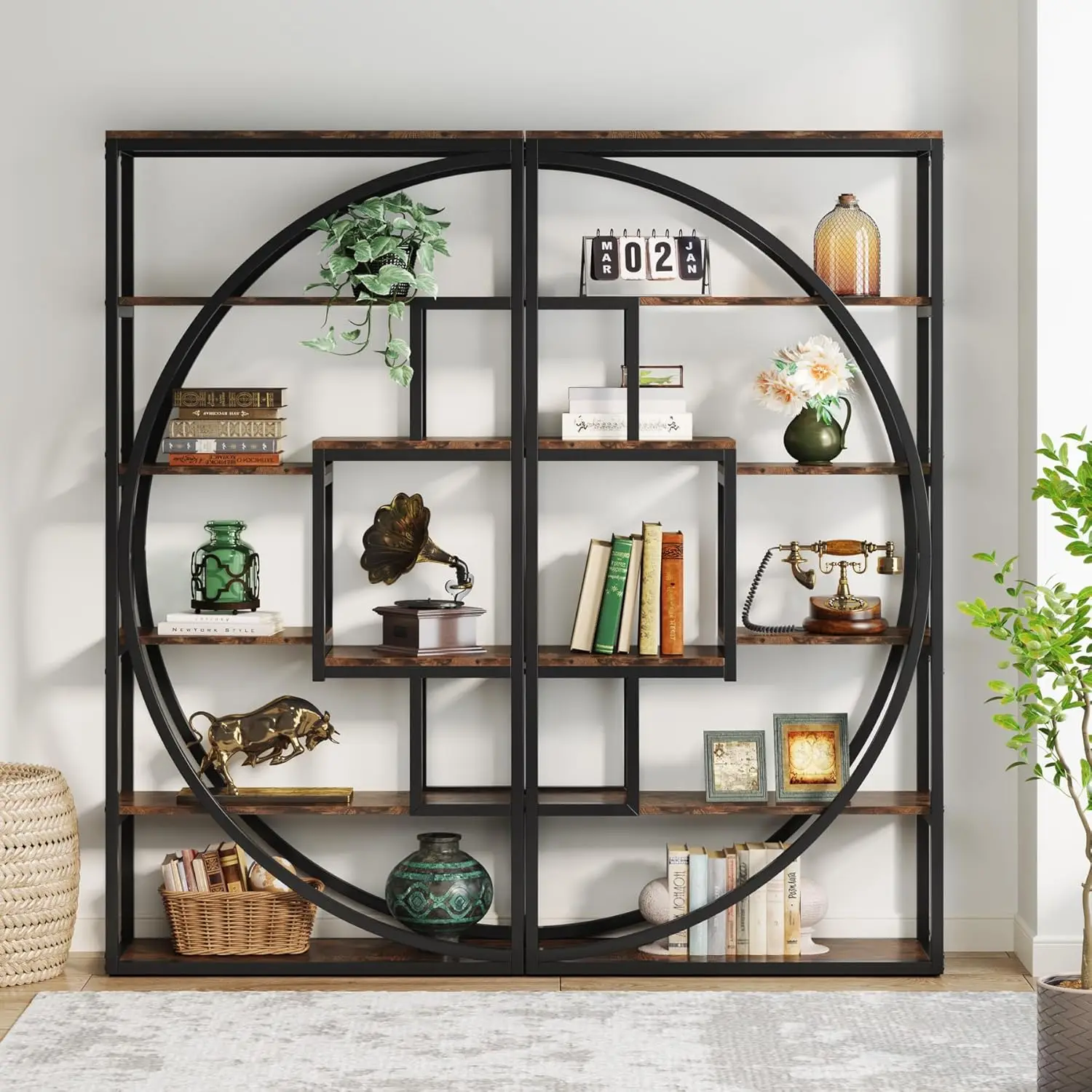 Bookshelf, 5-Tier Etagere Bookcase, 70.8 inch Tall Bookshelf with 8 Open Storage Shelf for Home Office Living Room, Rustic Brown