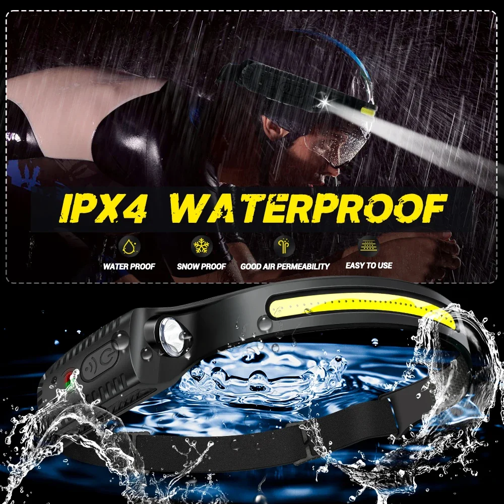 Linterna frontal XIWANGFIRE XW018, linterna LED recargable por USB, linterna frontal con batería integrada, linterna de pesca para acampar al aire libre