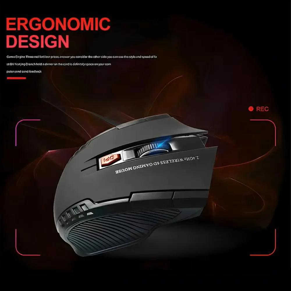 Mouse sem fio de 2,4 GHz ajustável DPI Mouse 6 botões Mouse óptico para jogos Gamer Ratos sem fio com receptor USB para computador PC