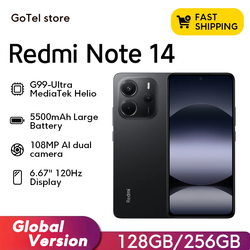 【Marchio+】 Versione globale Xiaomi Redmi Note 14 MediaTek Helio G99-Ultra 108MP AI 5500mAh Display AMOLED da 6,67" 120Hz