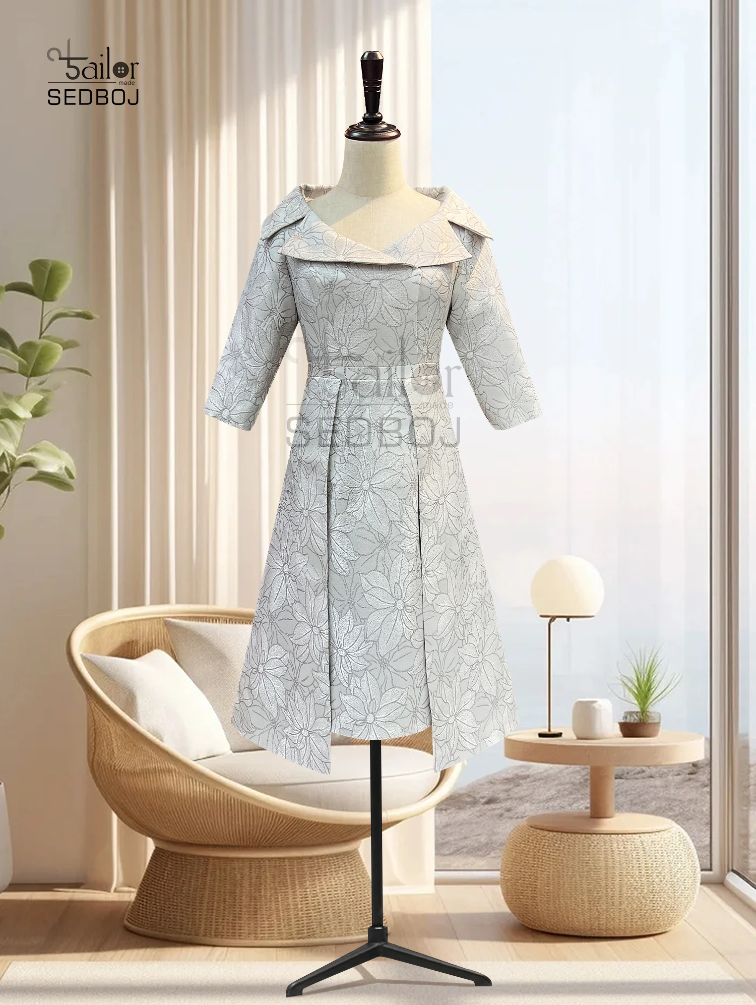 Tailor shop op maat gemaakte jacquard jurk bruidsjurk bruidsjurk brede hals geweven jurk