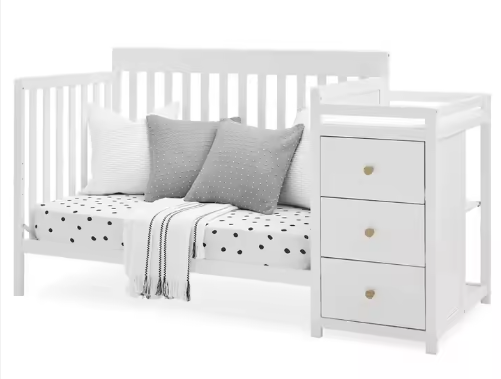 Cuna convertible de madera maciza blanca: altura ajustable, cajón de almacenamiento, certificación EN716/CPC