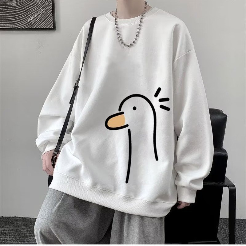 【M-8XL Sweatshirts】 Sweat-shirt surdimensionné pour hommes, ample, imprimé canard jaune, manches longues, vêtements de Couple