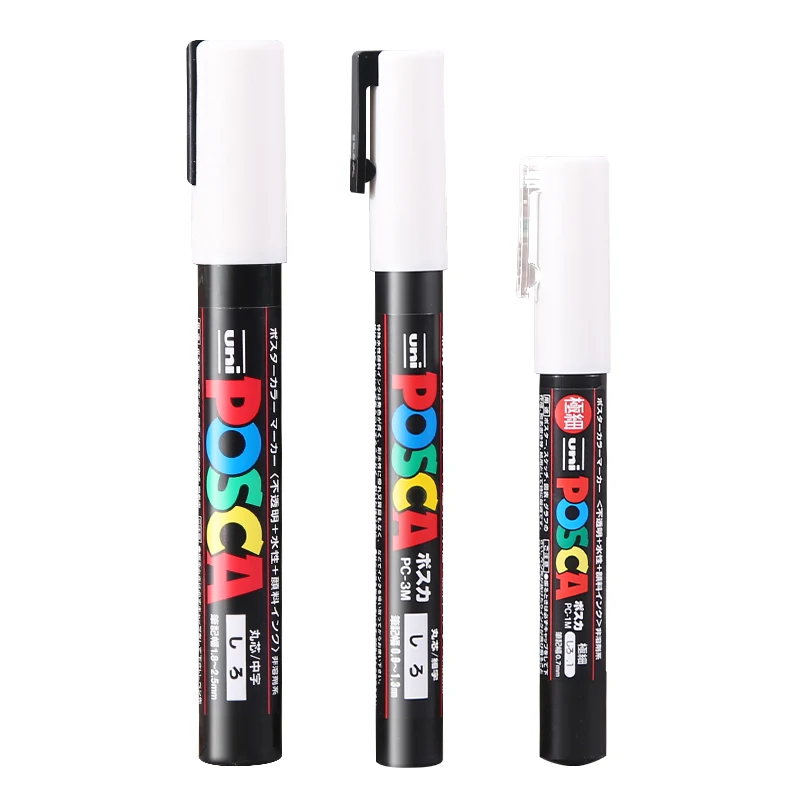 Uni posca ปากกาสีขาวอะคริลิคกันน้ำ PC-1M ปากกาทาสีถาวร3M โปสเตอร์ป๊อป5เมตรอุปกรณ์ศิลปะ