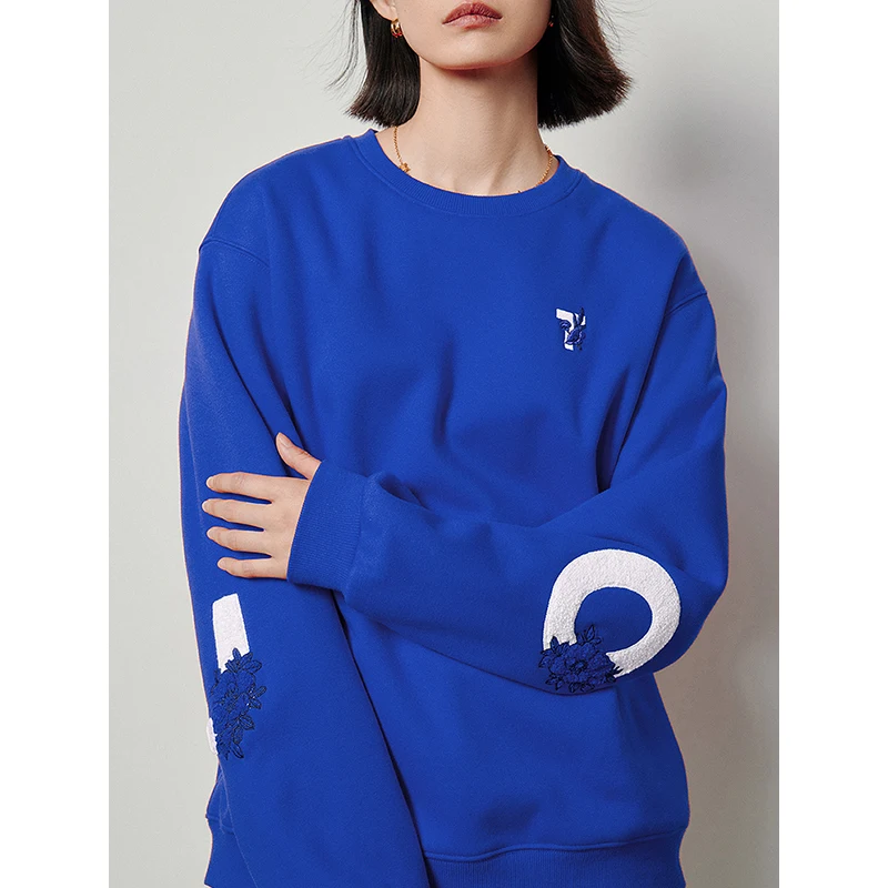 TOYOUTH sudadera de felpa para mujer 2024 Otoño Invierno manga larga cuello redondo bordado Casual pulóver sudaderas con capucha sudadera 3 colores