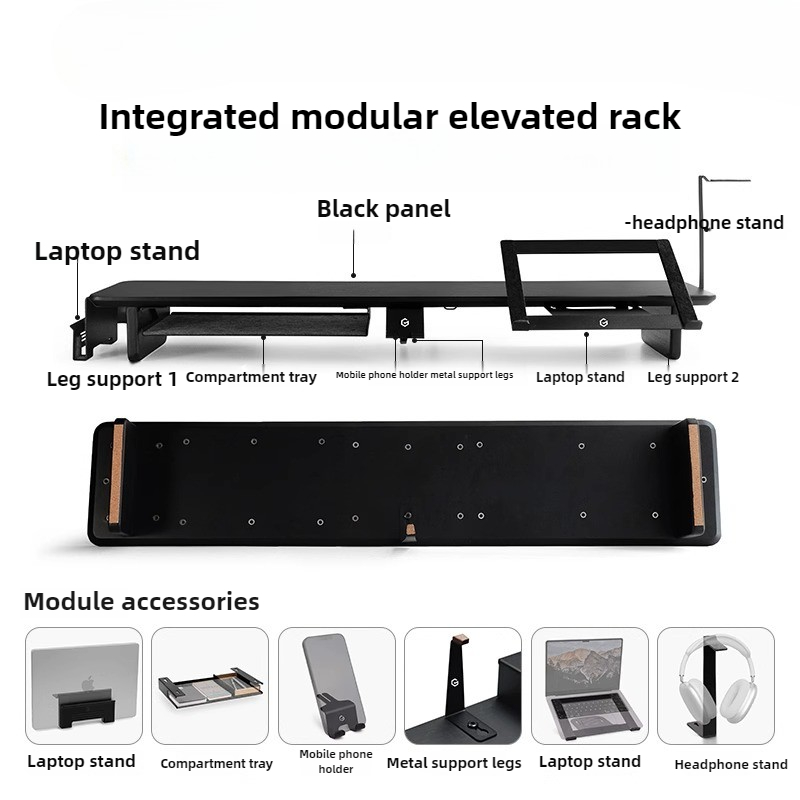 Modular Monitor Riser Stand Ergonomic Desk Organizer Black Gaming Setup Accessories Workstation Computer Screen Storage Shelf