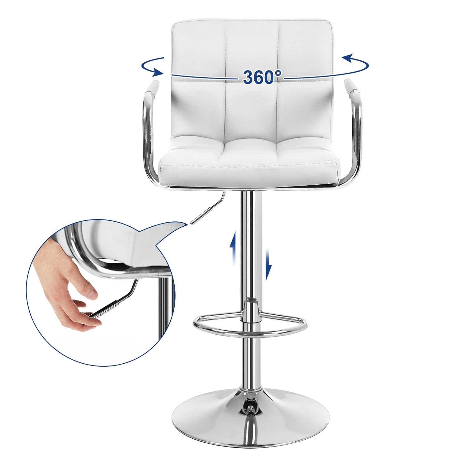 SONGMICS Barhocker, 2er Set, Barstuhl höhenverstellbar, mit Kunstleder-Bezug, 360° Drehstuhl, Küchenstuhl mit Armlehnen