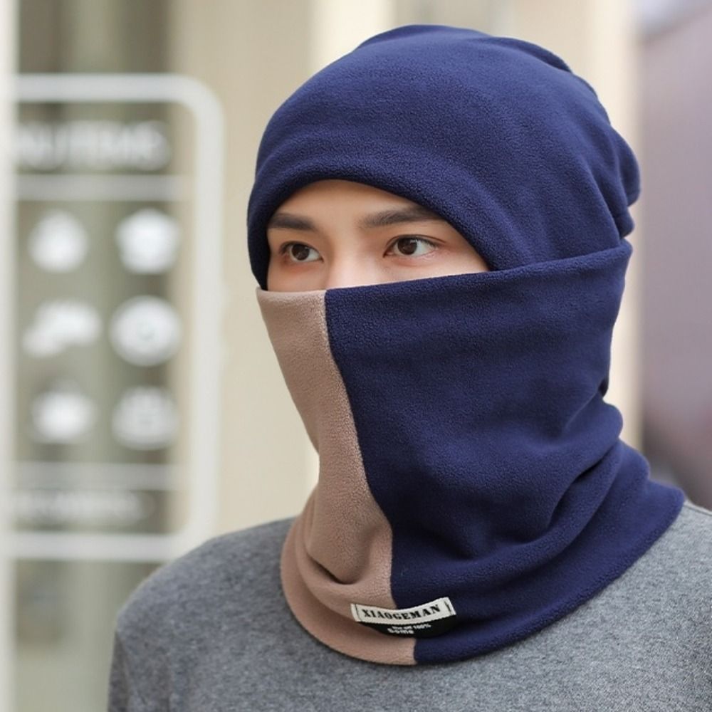 Fashion Thicken Men's Neck Warmer Hat Snood Velvet Pullover Cap Men Warm Color Blocking Windproof Hat Winter
