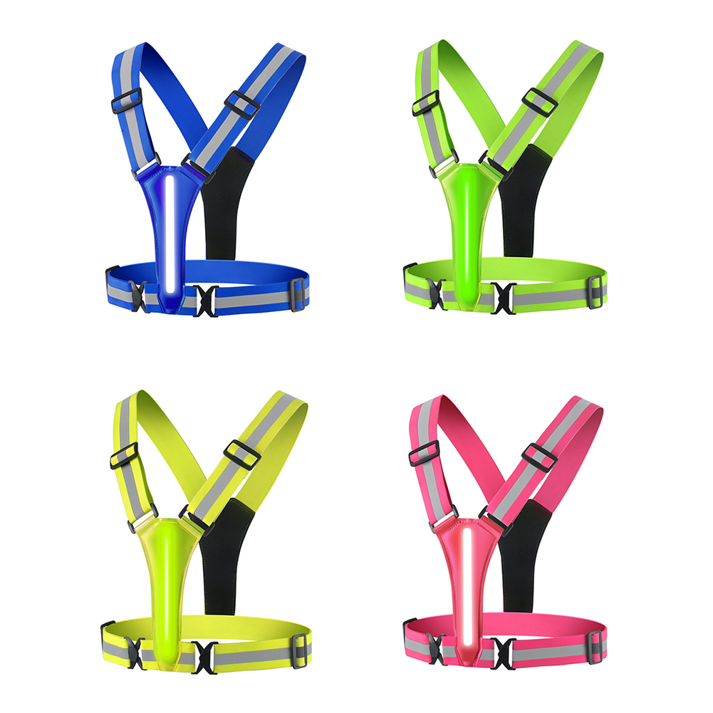 LED Running Vest USB Rechargeable Reflective Night Work Security Vest High Visibility Night Running Riding Clothing Elastic Band