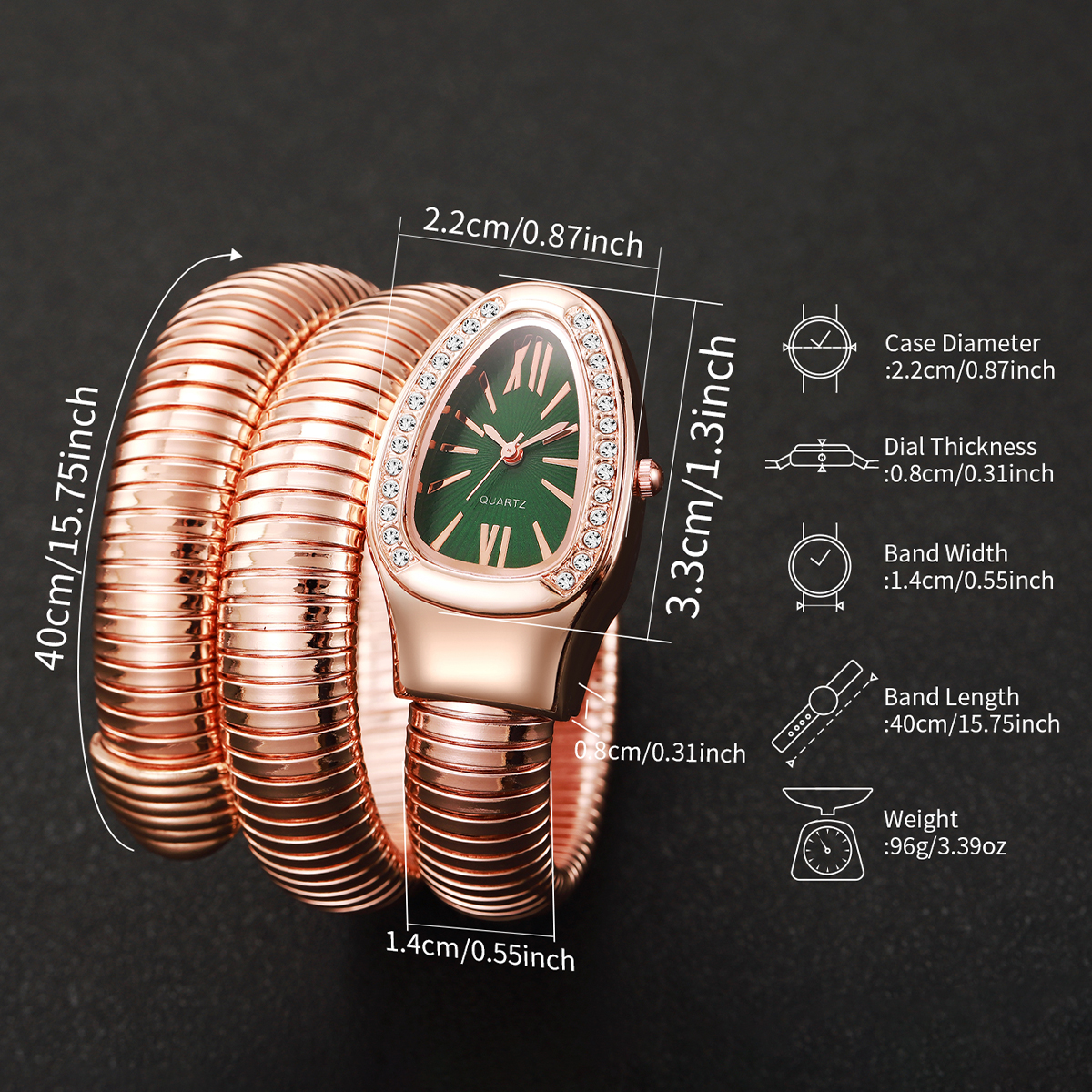 Relojes de cuarzo con forma de serpiente para Mujer, Reloj de pulsera con esfera romana y diamantes de imitación de lujo, Reloj para niñas