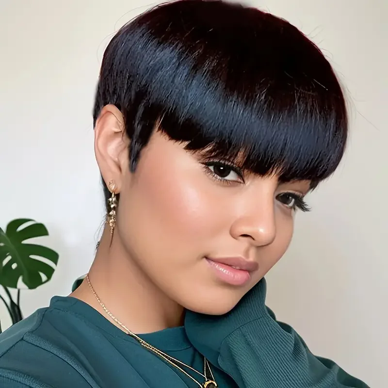 Pixie Cut Wig com Franja para Mulheres, Cabelo Humano Curto, Perucas Feitas à Máquina, Brasileira, Barata, à Venda