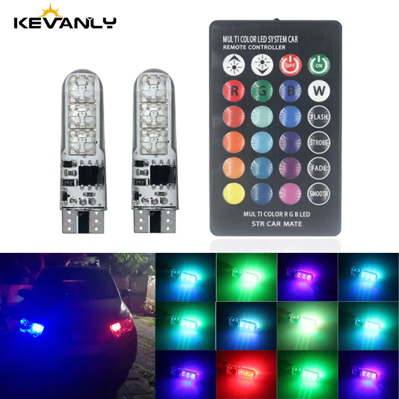 1 Juego de bombillas LED W5W T10 12SMD 5050 RGB con mando a distancia Flash lectura cuña luces de liquidación CANbus 194 168 12v