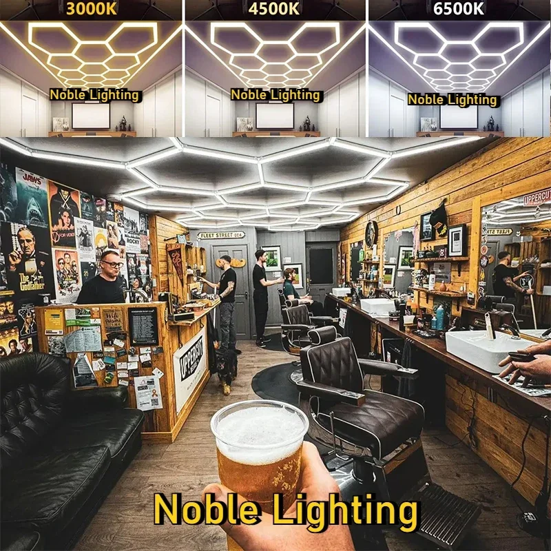 Muiti-Lámpara de luces Led hexagonales para garaje, luz LED de panal altamente eficiente personalizada para taller de iluminación de techo de peluquero