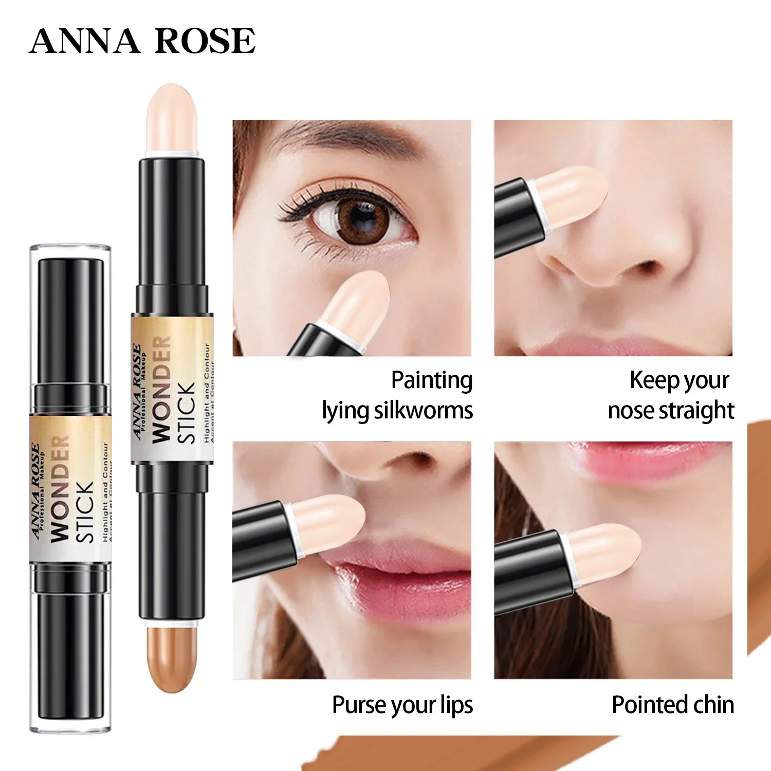 Double-ended contour stick, highlighter, waterproof and sweatproof, high nose bridge, face slimming nose contour pen for novices