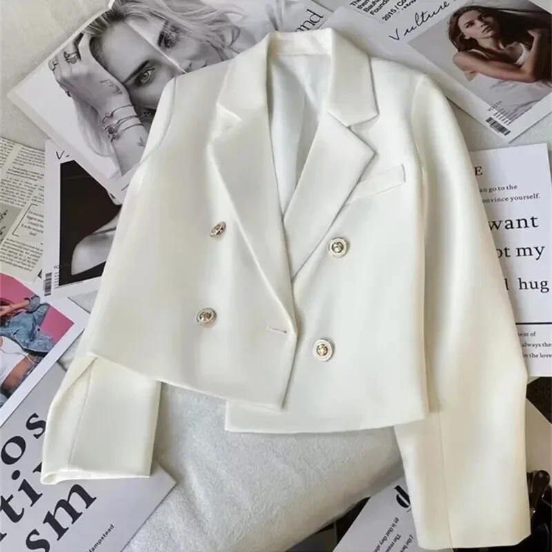 Blazers cortos a la moda para mujer, trajes elegantes para mujer, chaqueta, Tops informales lisos de manga larga para oficina, chaqueta para mujer, abrigo para primavera y otoño 2025