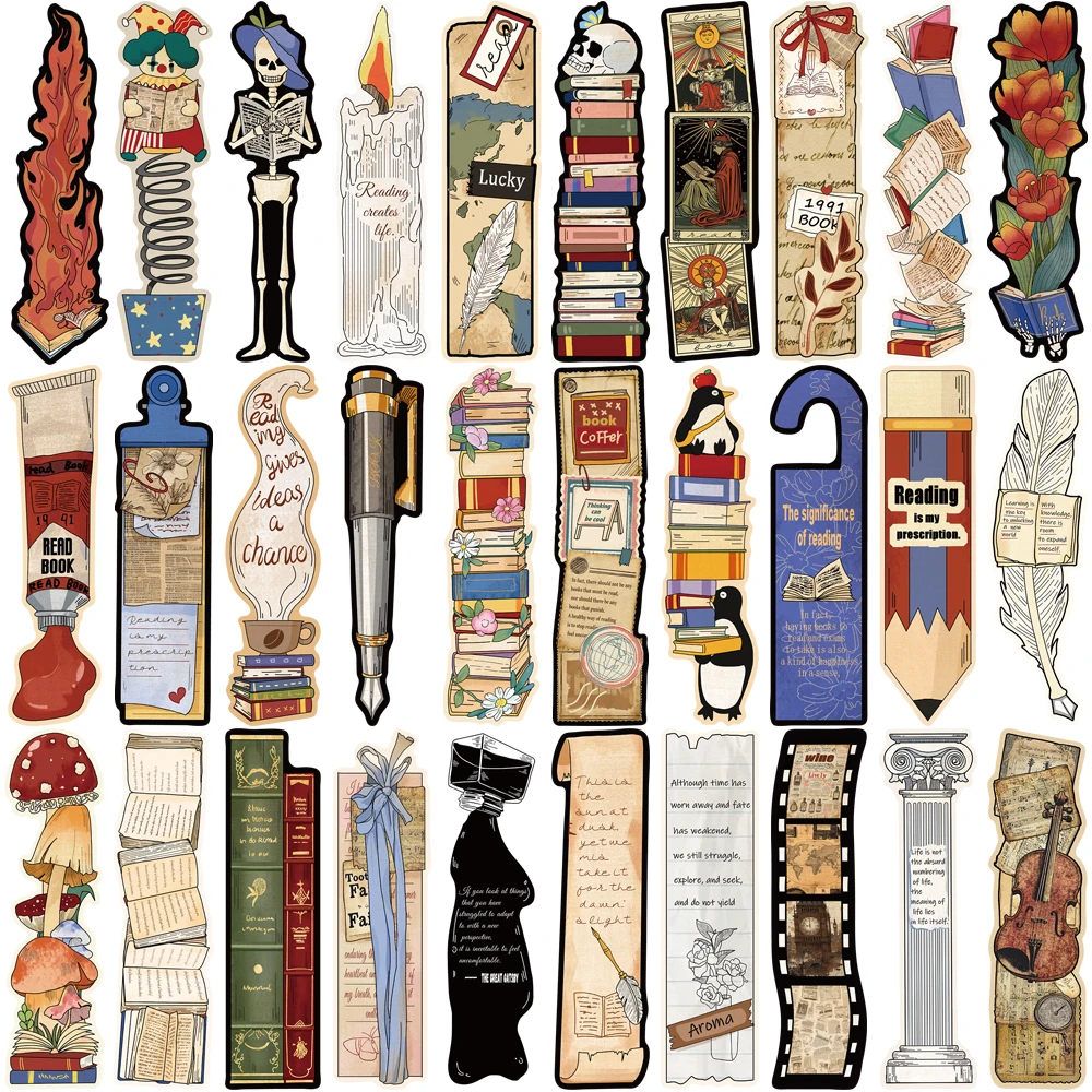 30 Uds. Marcapáginas con tema de lectura Vintage, carteles de dibujos animados, regalos para ordenador portátil, álbum de recortes, diario estético, marcapáginas decorativo estético