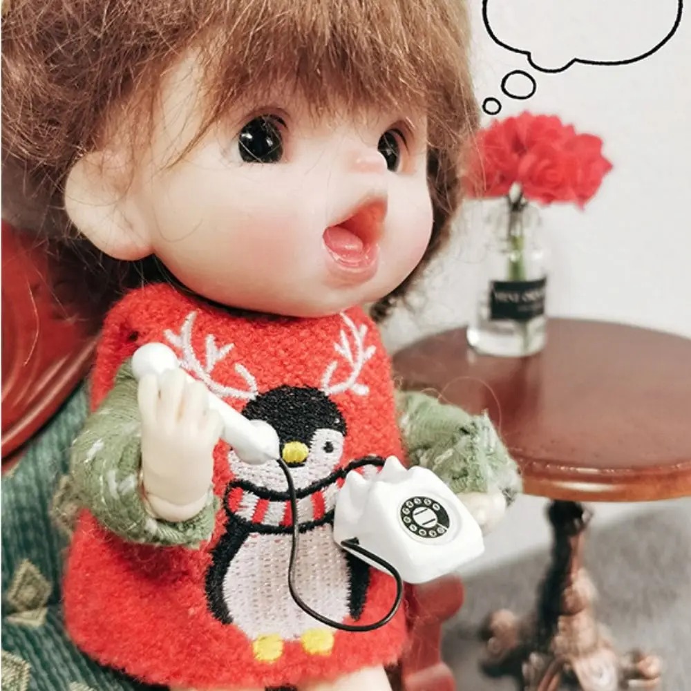 Retro Mini Festnetztelefon 1:12 Puppenhaus Miniatur Simulation Mini Telefon Modell Wohnmöbel Dekor Kinder Rollenspiel Spielzeug