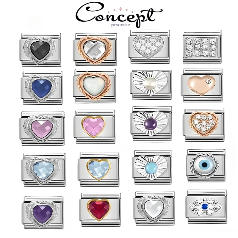 2025 nuevo Original de lujo circón amor italiano encanto enlaces ajuste 9mm pulsera de acero inoxidable fabricación de joyas