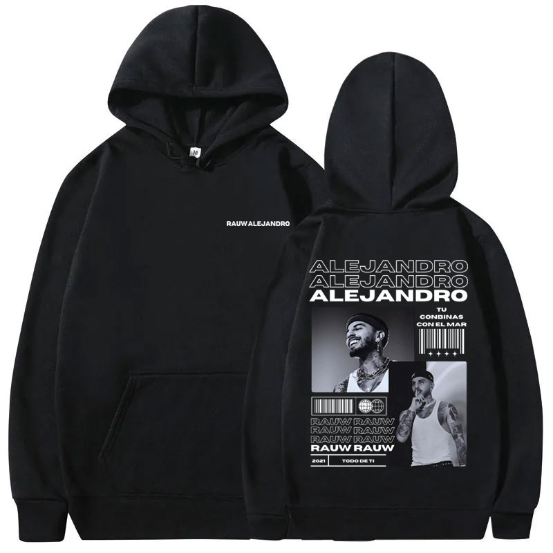 가수 Rauw Alejandro Todo De Ti 앨범 인쇄 까마귀 남자 패션 빈티지 streetwear 남자 힙합 대형 스웨터 남성 후드