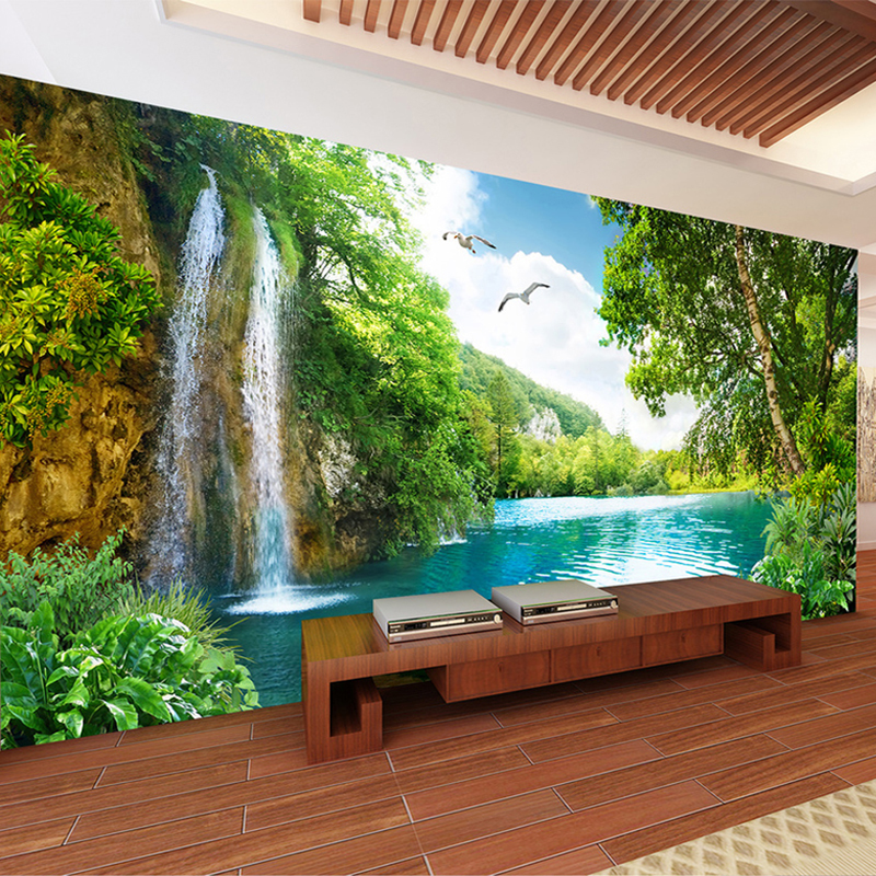 Papel tapiz de pared 3D personalizado, decoración del hogar, cascada de montaña verde, paisaje natural, foto 3D, papel de pared para sala de estar y dormitorio