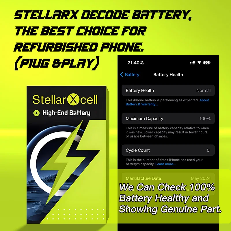 StellarXcell Decode Battery No need spot-weldind for iPhone11proMax 12pro 13promax 14promax 15Promax  BMS board 0 cycles battery