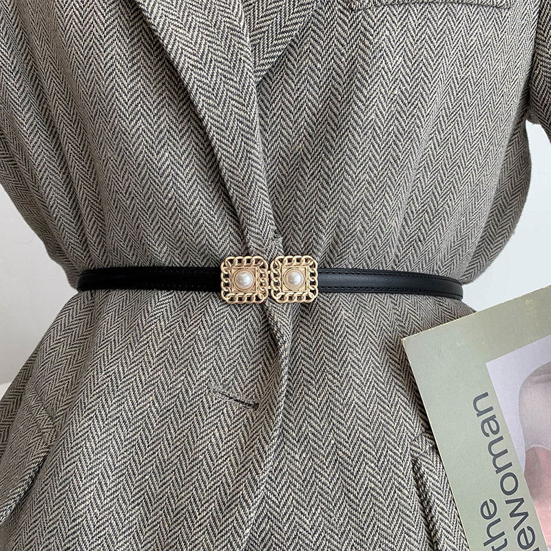 Nouveau ajuster PU cuir perle Cummerbunds robe ceintures ceinture mince femmes jupe ceintures or Aloy boucle sangle ceintures Pasek Damski