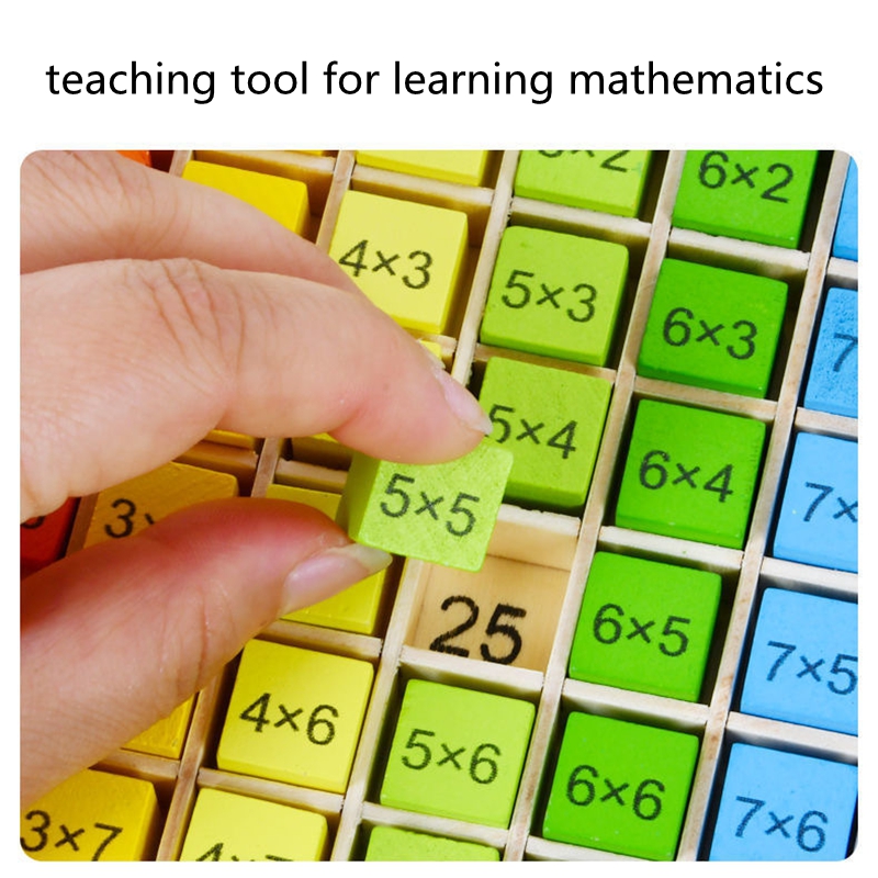 나무 곱셈 보드 게임, 81 큐브 블록 몬테소리 9*9 답변이있는 테이블 트레이 유치원 학습 장난감 선물
