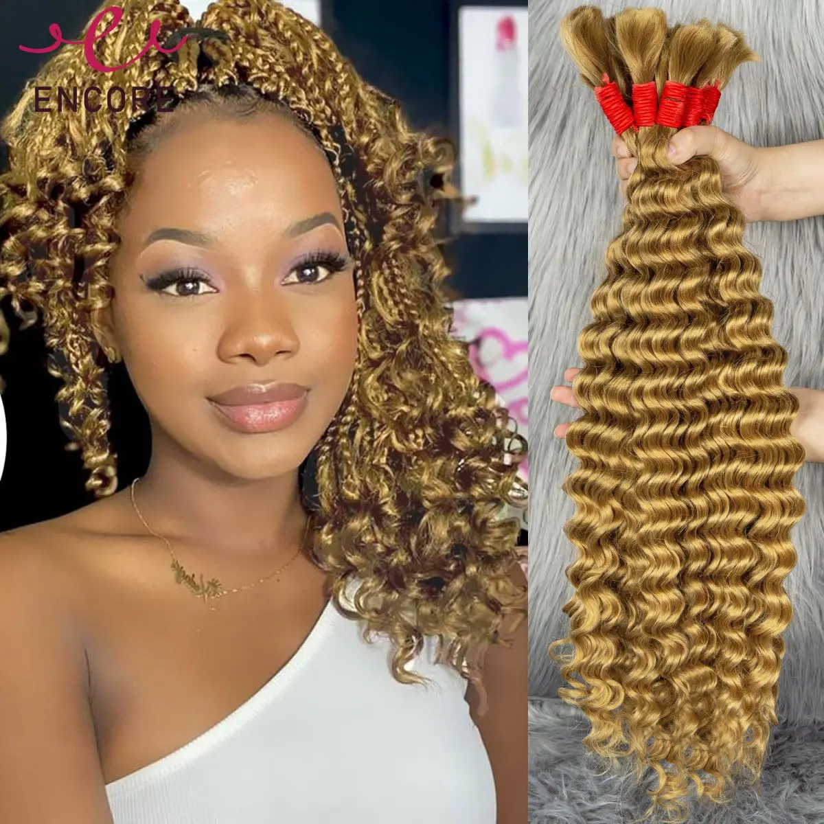27 # Honey Ombre Deep Wave Bulk Cabelo Humano para Boho Braids Wet and Wavy Traiding Extensões de cabelo Curly Bulk Hair for Traiding
