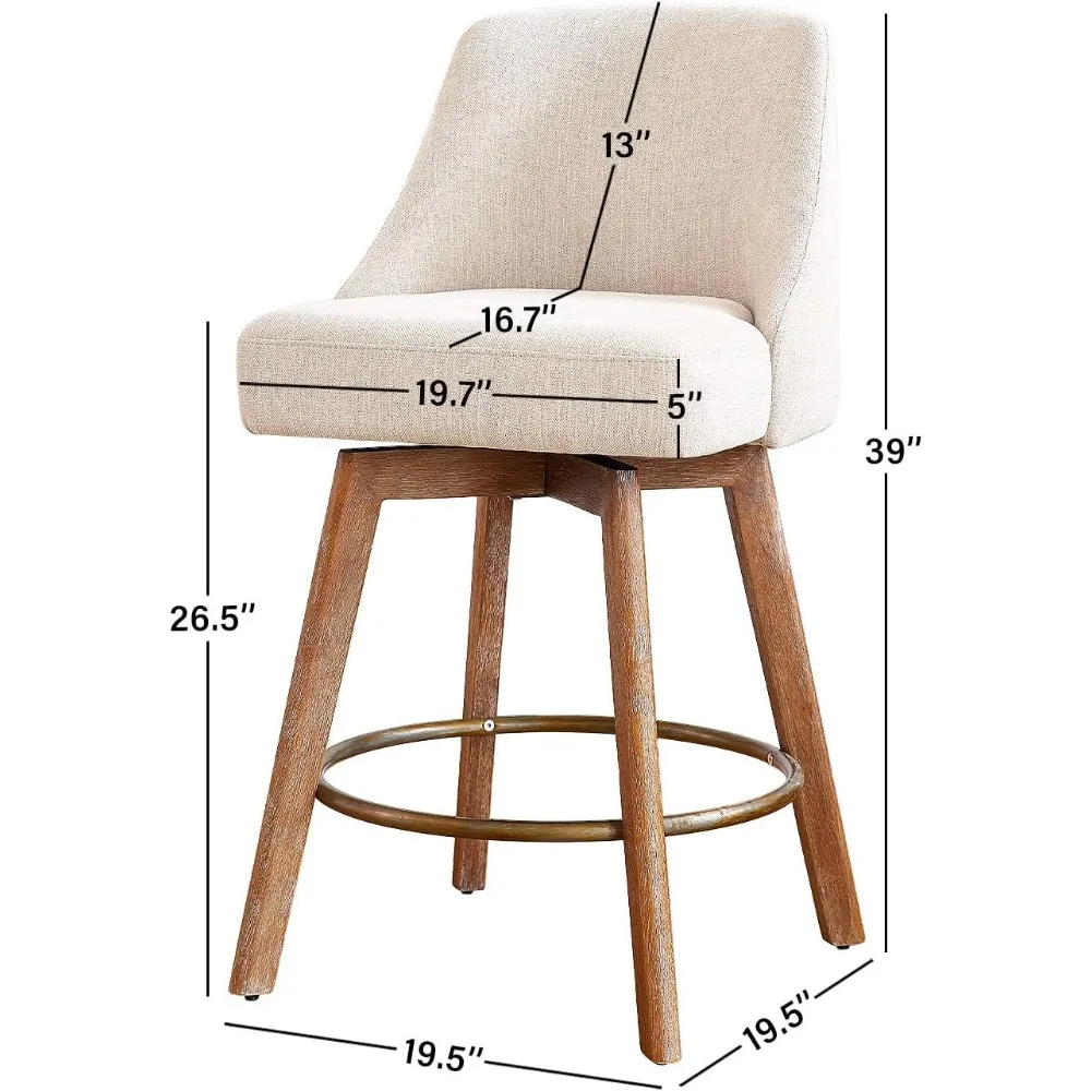 Set of 3 Mid-Century Modern Bar Stools – 26" Counter Height, 360° Swivel & Solid Wood Legs, Wrap-Arm Design​