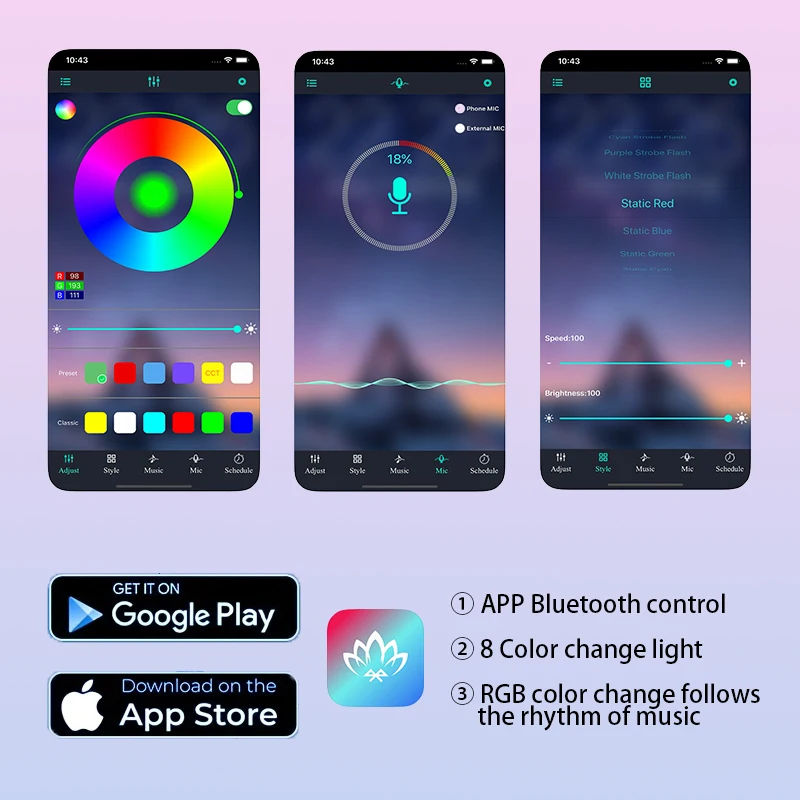 Striscia luminosa per musica per auto a LED 48 LED USB Smart Bluetooth APP Controllo Striscia luminosa per atmosfera interna per auto RGB multicolore impermeabile