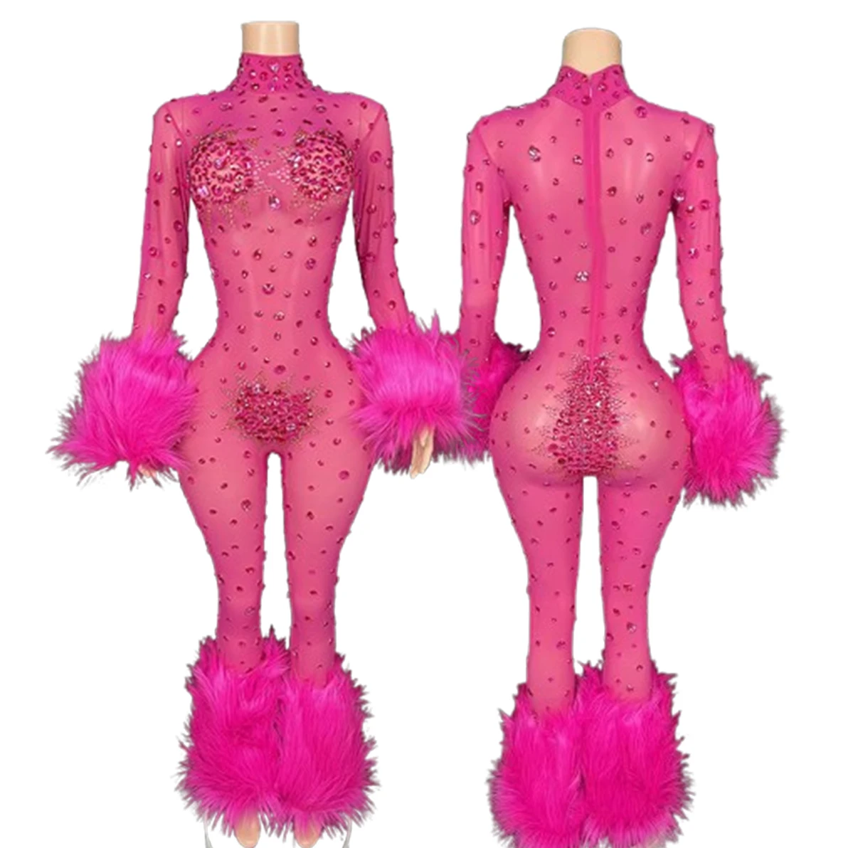 Sexy personalidad Semana De la moda desfile De pasarela vestido mono diseño De pelusa perspectiva De malla bata De velada Elegante para mujer